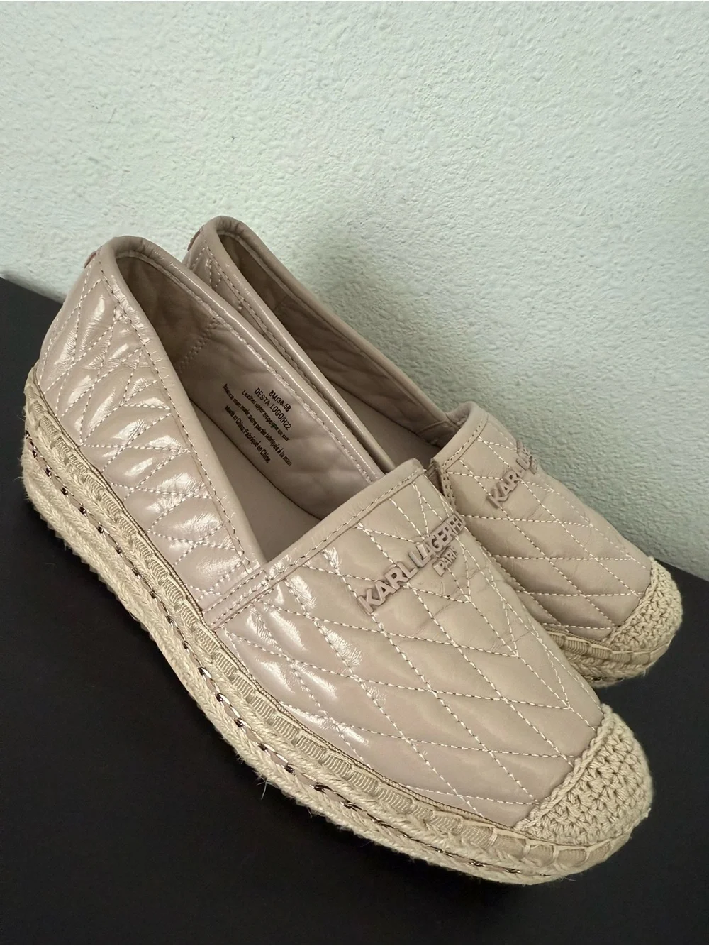 KARL LAGERFELD PARIS Desta Quilted Leather Slip-On Espadrille Platform Flat